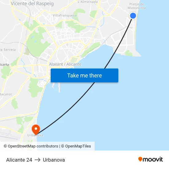 Alicante 24 to Urbanova map