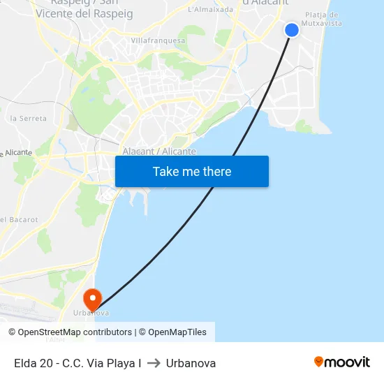 Elda 20 - C.C. Via Playa I to Urbanova map