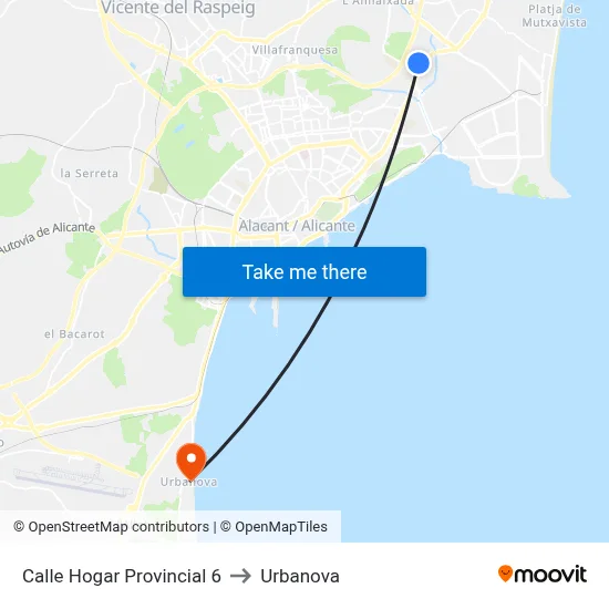 Calle Hogar Provincial  6 to Urbanova map