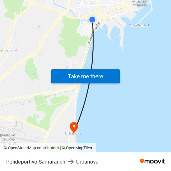 Polideportivo Samaranch to Urbanova map