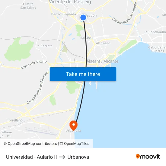 Universidad - Aulario II to Urbanova map