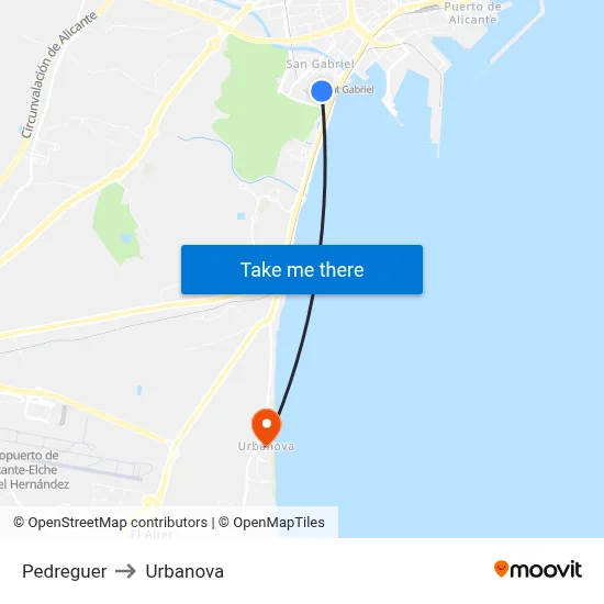 Pedreguer to Urbanova map