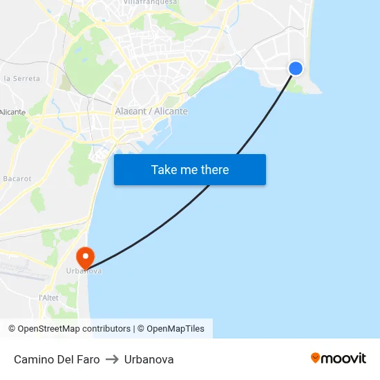 Camino Del Faro to Urbanova map