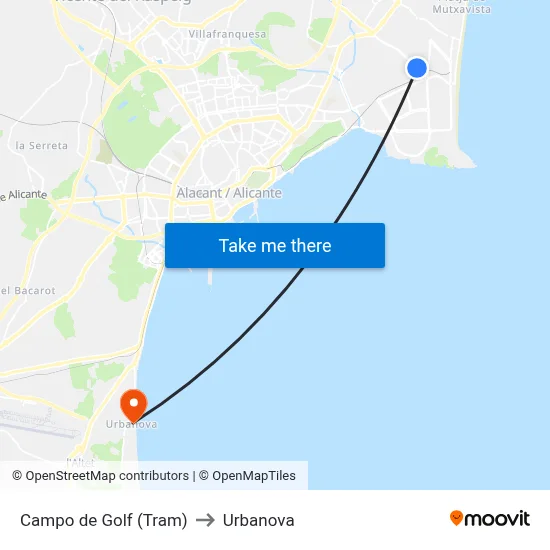 Campo de Golf (Tram) to Urbanova map
