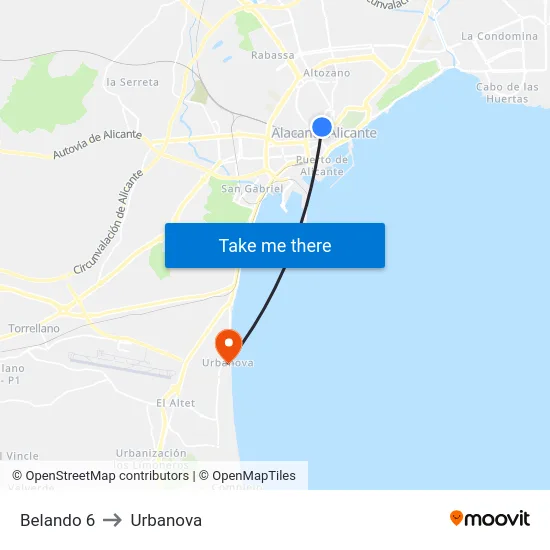 Belando 6 to Urbanova map