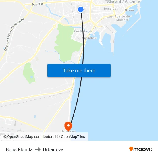 Betis Florida to Urbanova map