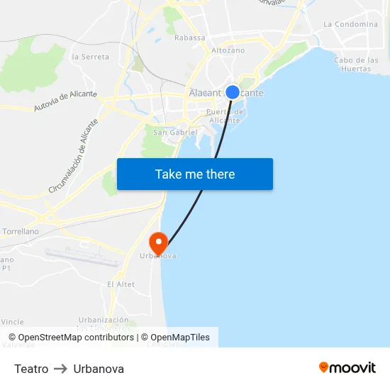 Teatro to Urbanova map