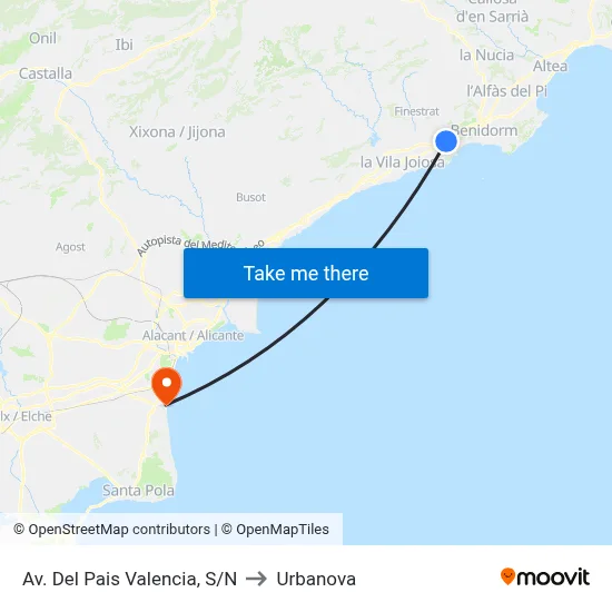 Av. Del Pais Valencia, S/N to Urbanova map