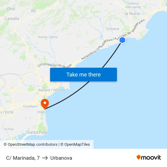 C/ Marinada, 7 to Urbanova map