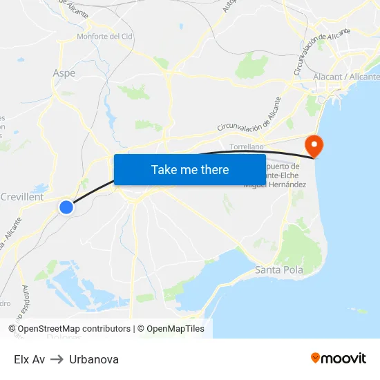 Elx Av to Urbanova map