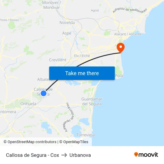 Callosa de Segura - Cox to Urbanova map