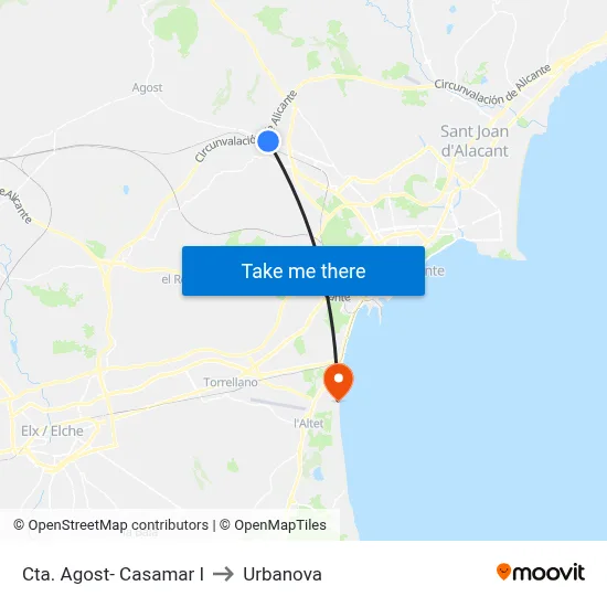 Cta. Agost- Casamar I to Urbanova map
