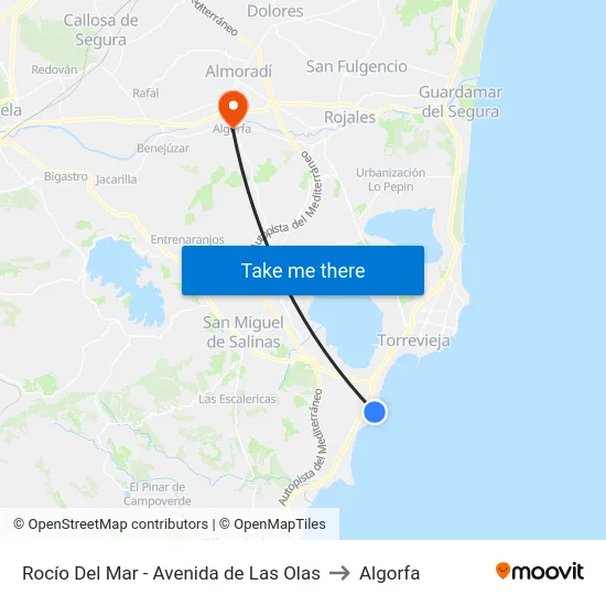 Rocío Del Mar - Avenida de Las Olas to Algorfa map