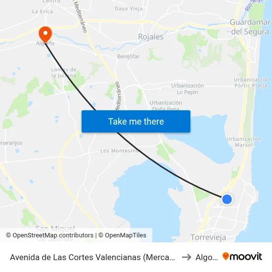 Avenida de Las Cortes Valencianas (Mercadona) - Ida to Algorfa map