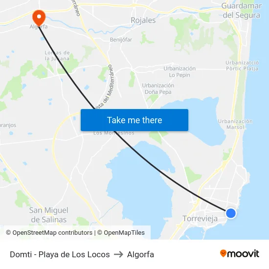 Domti - Playa de Los Locos to Algorfa map