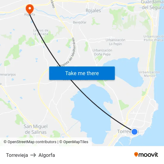 Torrevieja to Algorfa map