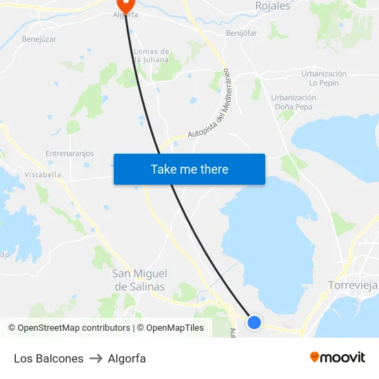 Los Balcones to Algorfa map