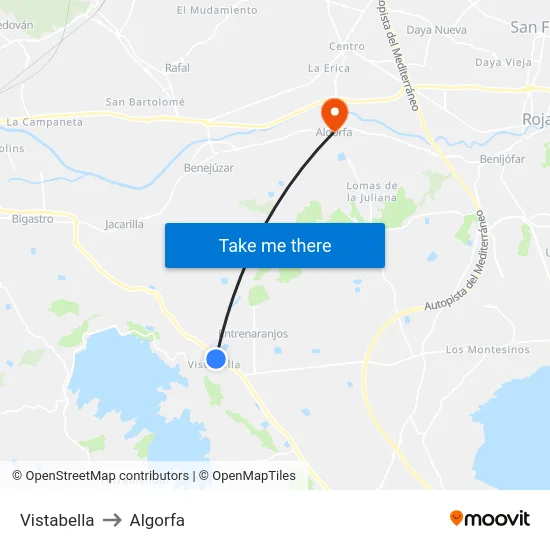 Vistabella to Algorfa map