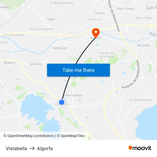 Vistabella to Algorfa map