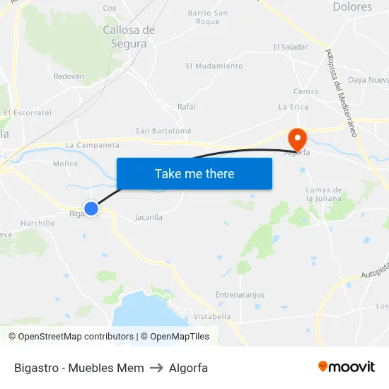 Bigastro - Muebles Mem to Algorfa map
