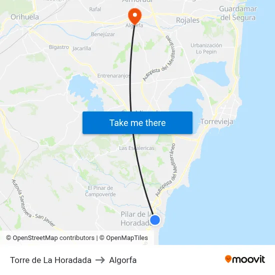 Torre de La Horadada to Algorfa map