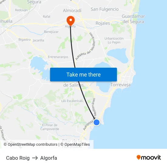 Cabo Roig to Algorfa map