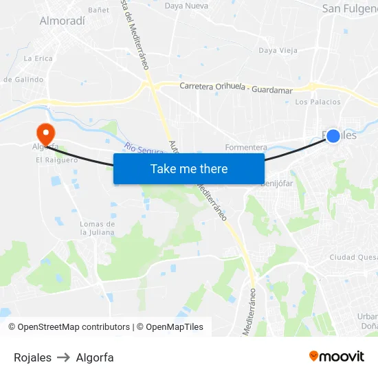 Rojales to Algorfa map