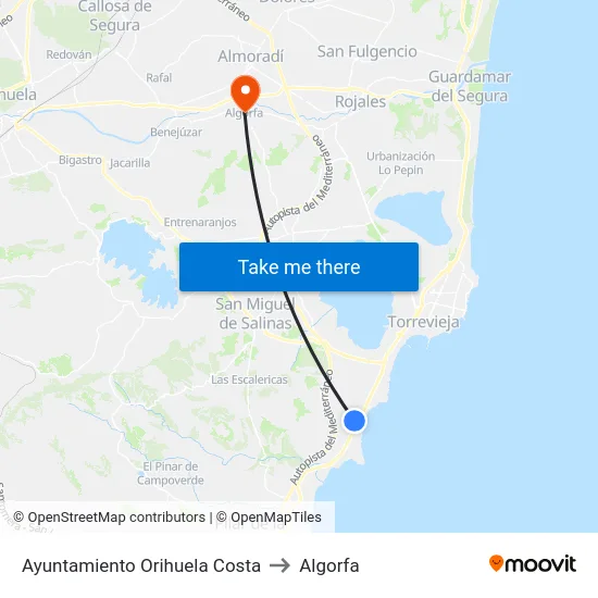 Ayuntamiento Orihuela Costa to Algorfa map