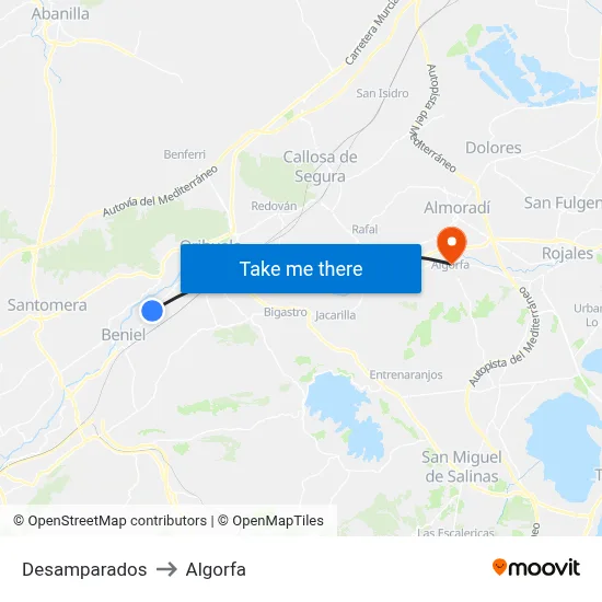 Desamparados to Algorfa map