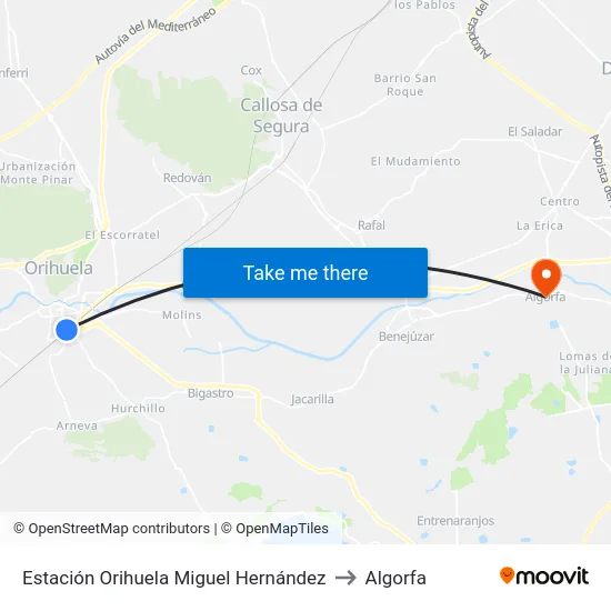 Estación Orihuela Miguel Hernández to Algorfa map