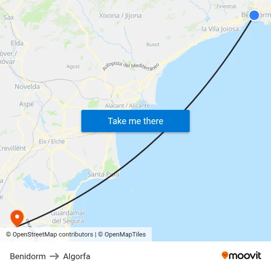 Benidorm to Algorfa map
