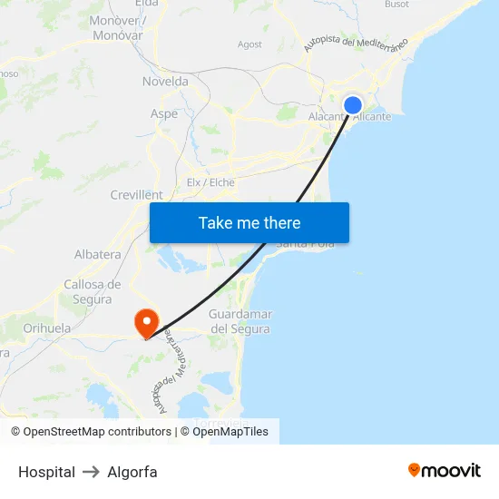 Hospital to Algorfa map