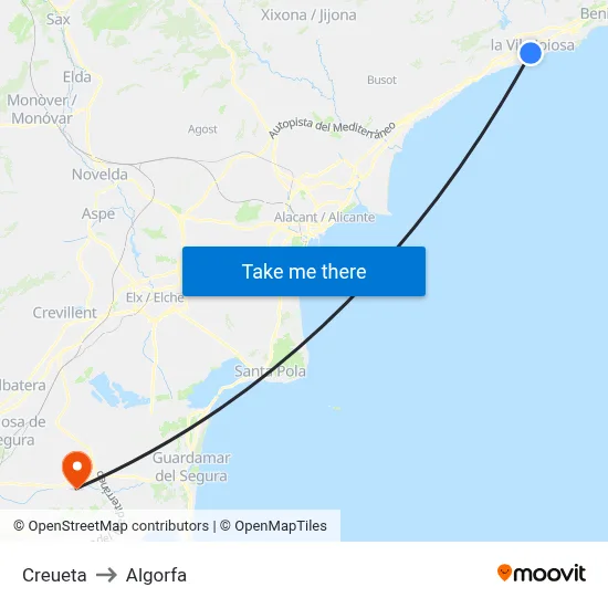 Creueta to Algorfa map