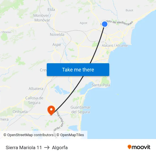 Sierra Mariola 11 to Algorfa map