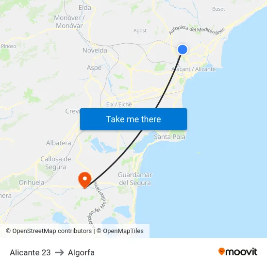 Alicante 23 to Algorfa map