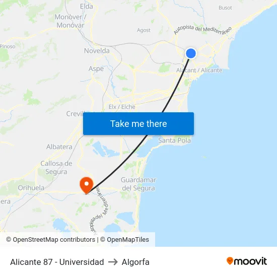 Alicante 87 - Universidad to Algorfa map