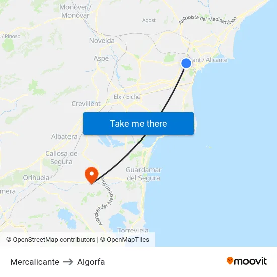 Mercalicante to Algorfa map