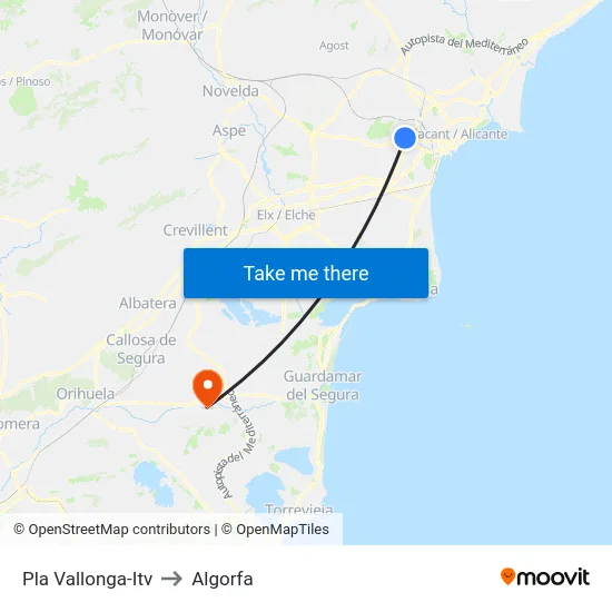 Pla Vallonga-Itv to Algorfa map