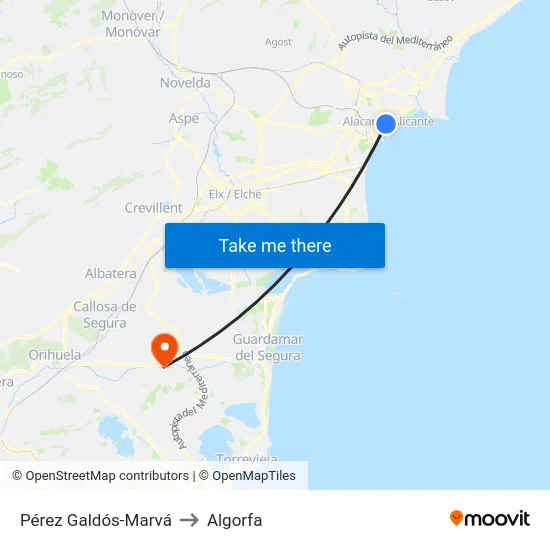 Pérez Galdós-Marvá to Algorfa map