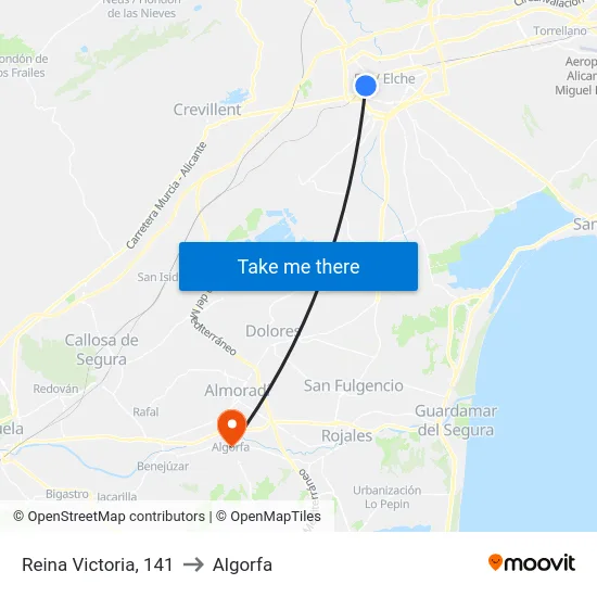 Reina Victoria, 141 to Algorfa map