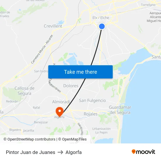 Pintor Juan de Juanes to Algorfa map