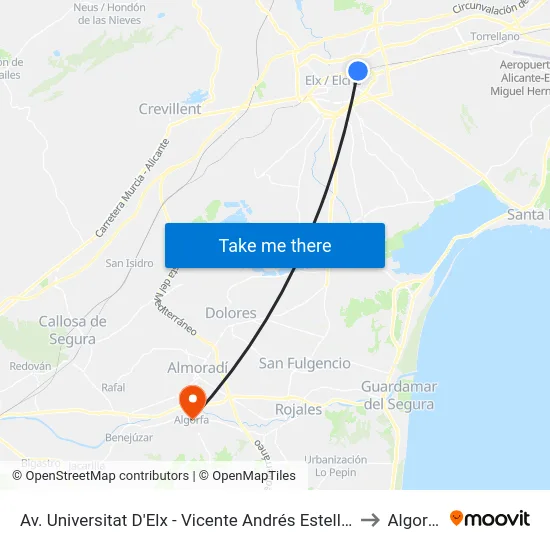 Av. Universitat D'Elx - Vicente Andrés Estellés to Algorfa map