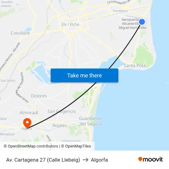 Av. Cartagena 27 (Calle Llebeig) to Algorfa map