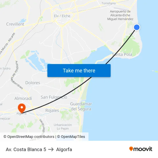 Av. Costa Blanca 5 to Algorfa map