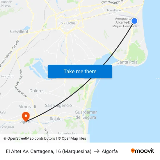 El Altet Av. Cartagena, 16 (Marquesina) to Algorfa map