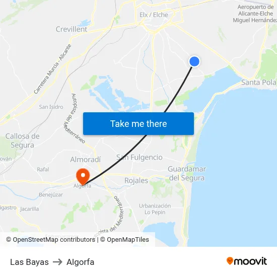 Las Bayas to Algorfa map