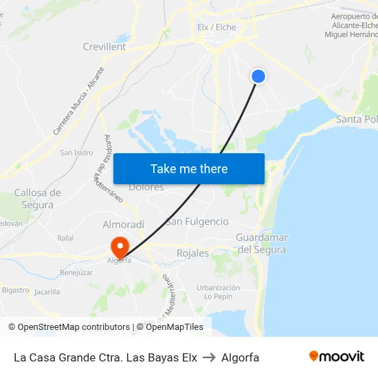 La Casa Grande Ctra. Las Bayas Elx to Algorfa map