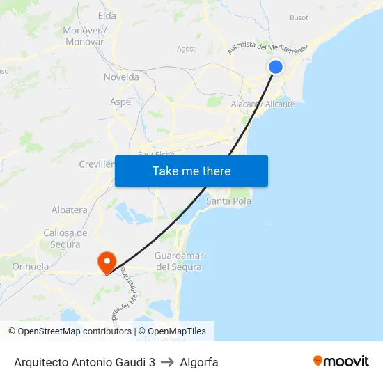 Arquitecto Antonio Gaudi 3 to Algorfa map