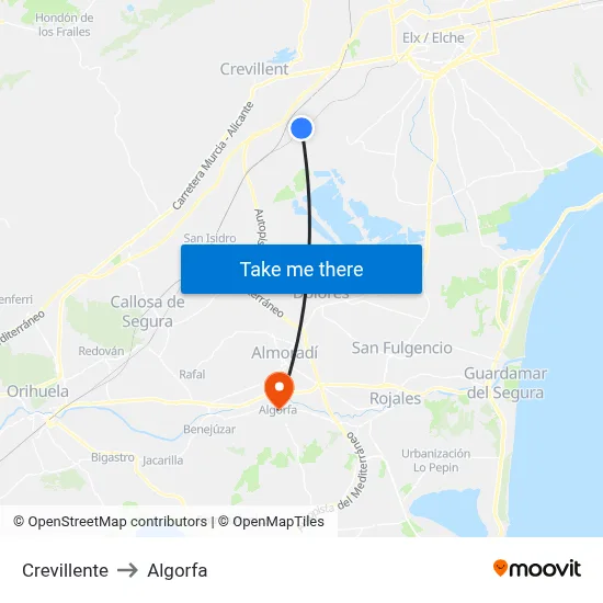 Crevillente to Algorfa map