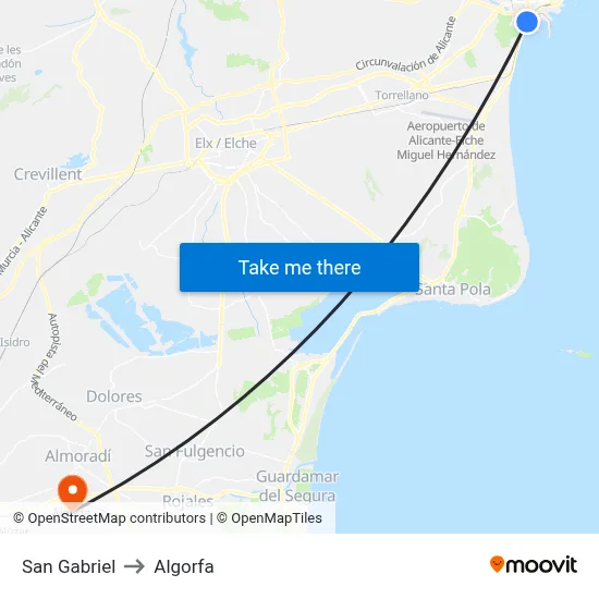 San Gabriel to Algorfa map
